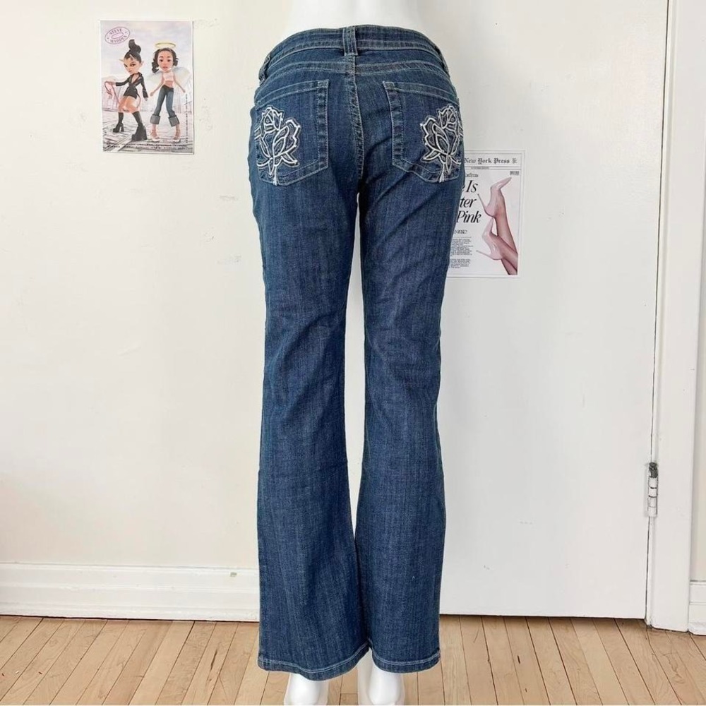 Dark Wash Low-Rise Flare Jeans with Floral Embroidery (8)
